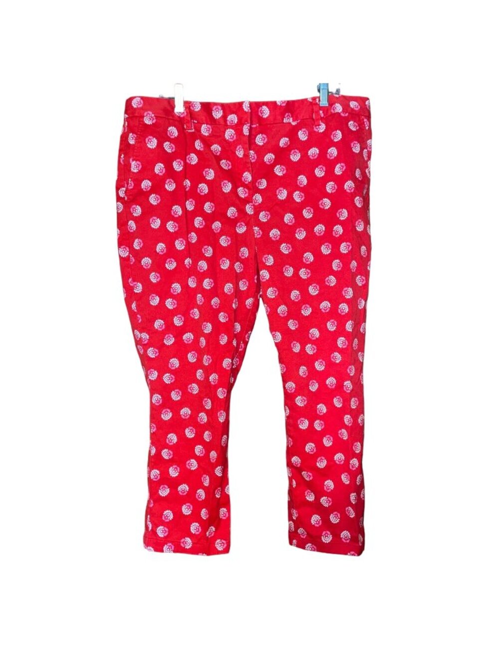 Lands End Womens Red White Print Mid Rise Pants Size 18